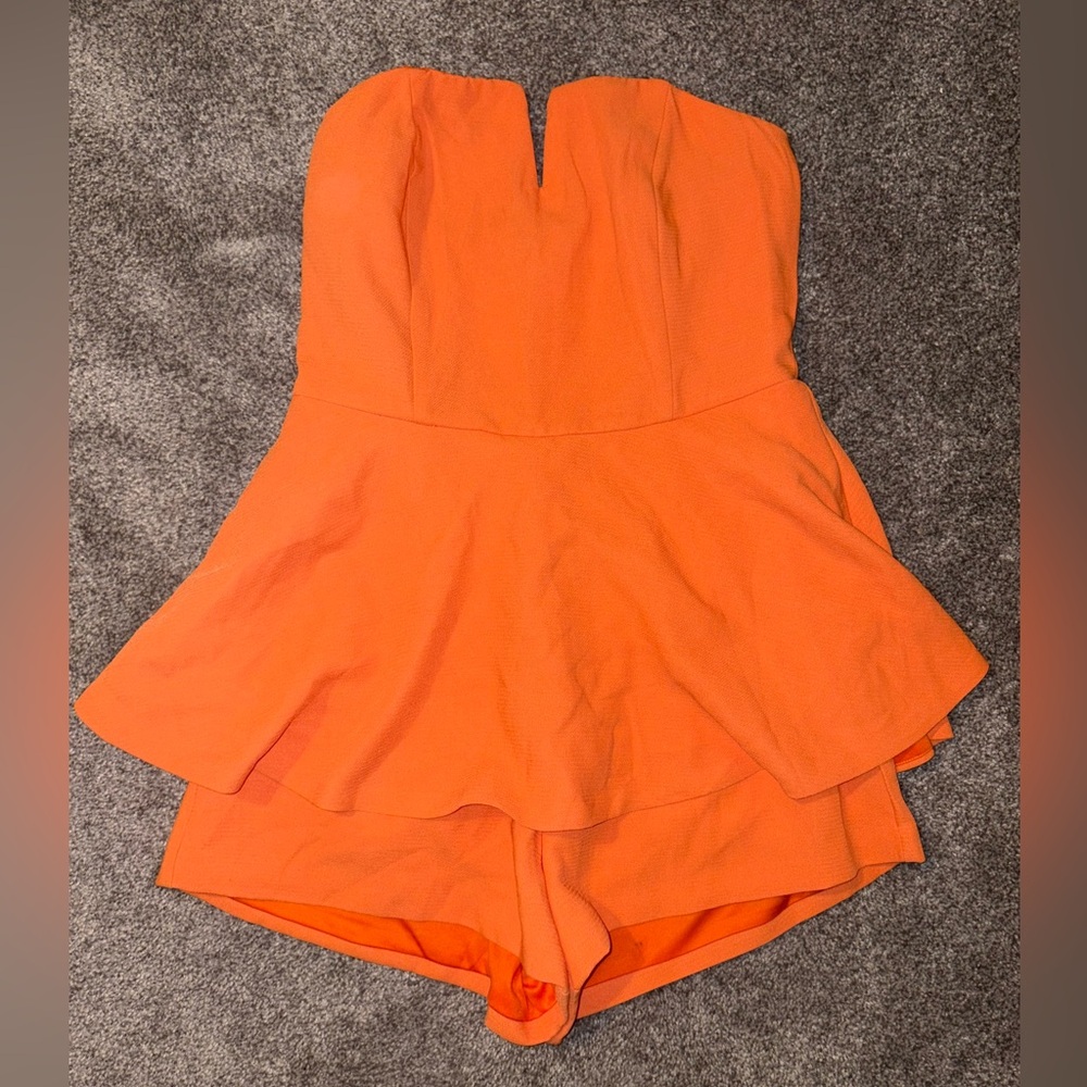 Pink Lily Orange Strapless Skort Romper